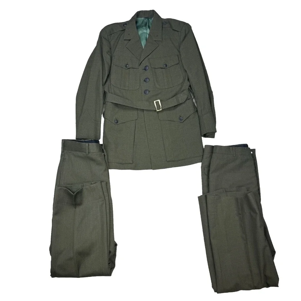 Vtg 70s Vietnam War Era Uniform Mens Wool Blend‎ Tropical Military Coat Trouser